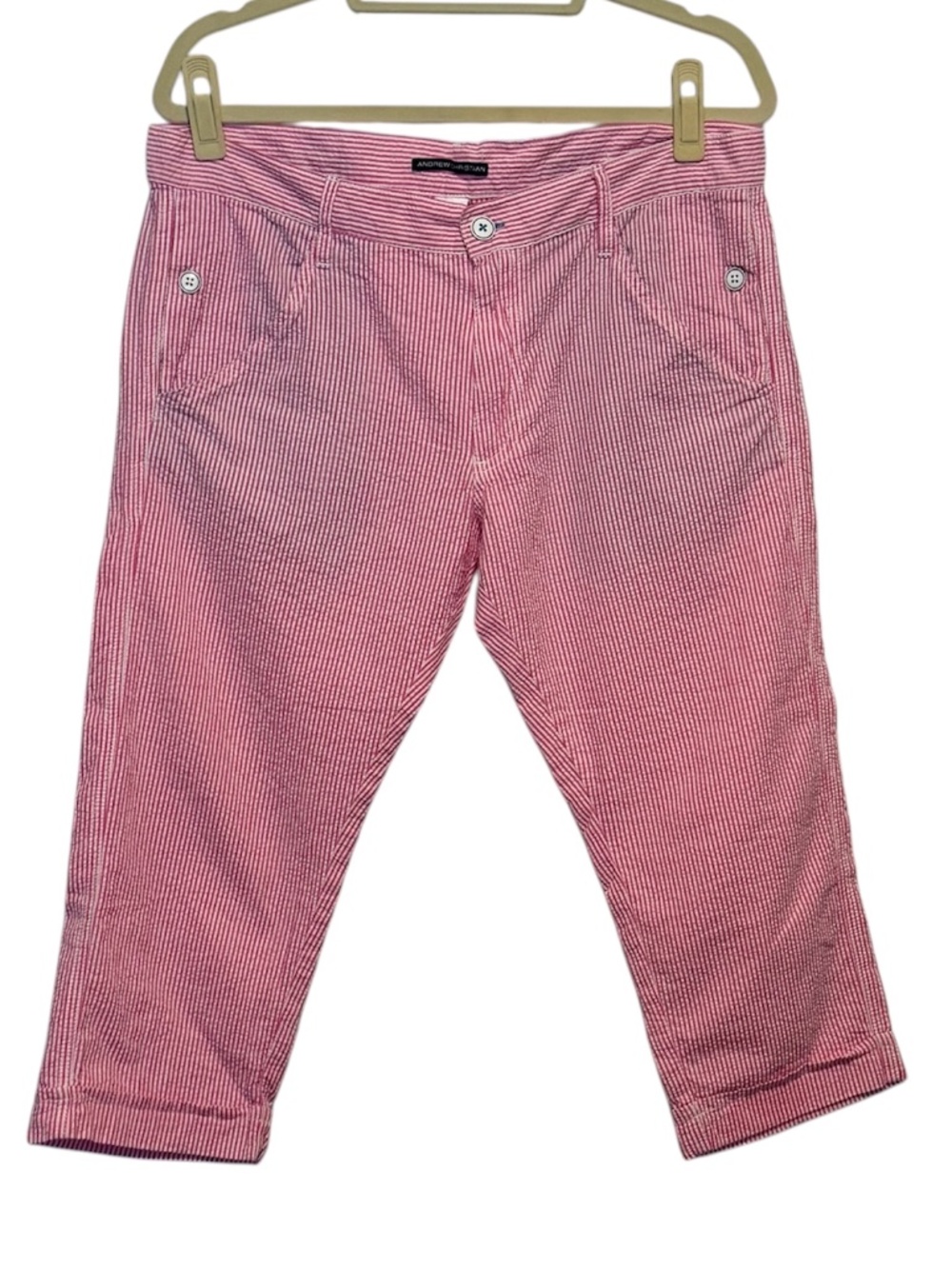 Andrew Christain Men's Seersucker Cotton Cropped Pants Size 34